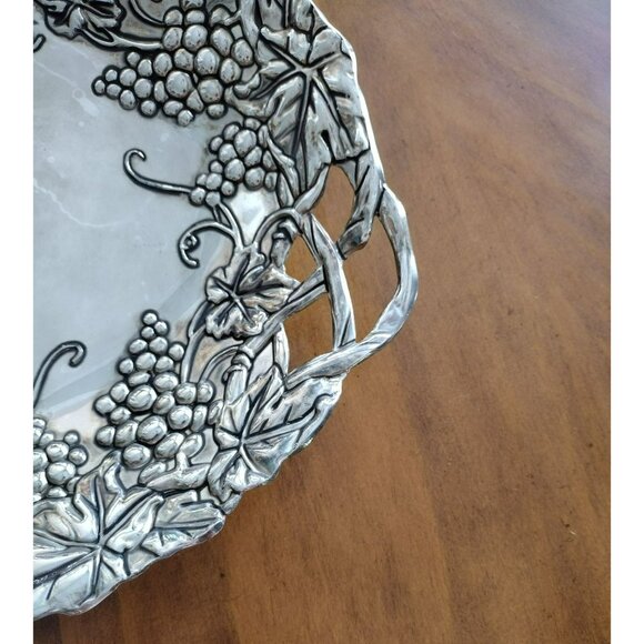 Godinger Silver Plated Grape Leaf 12" Serving Tray Platter, Footed, Grapes Vine - Picture 9 of 9
